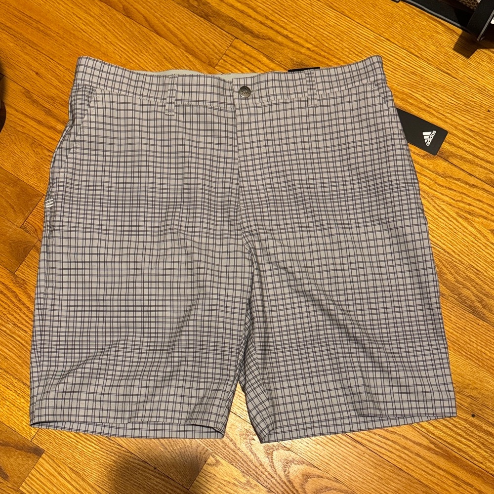 Adidas Men's Black and Gray Checkered Shorts